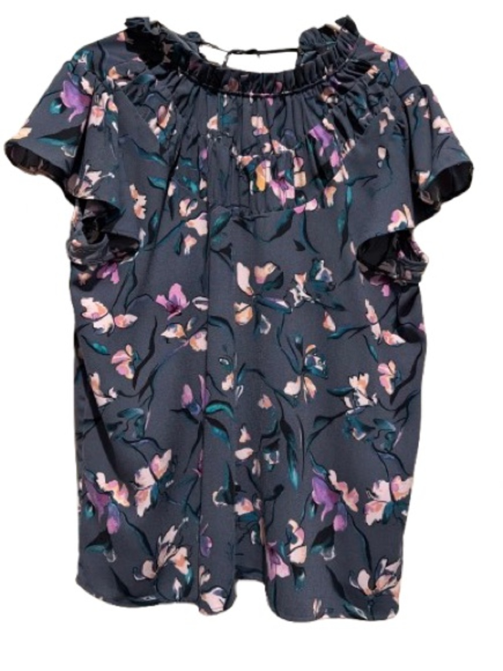 Dark gray Floral Ruffle Sleeve Blouse by Halogen XL